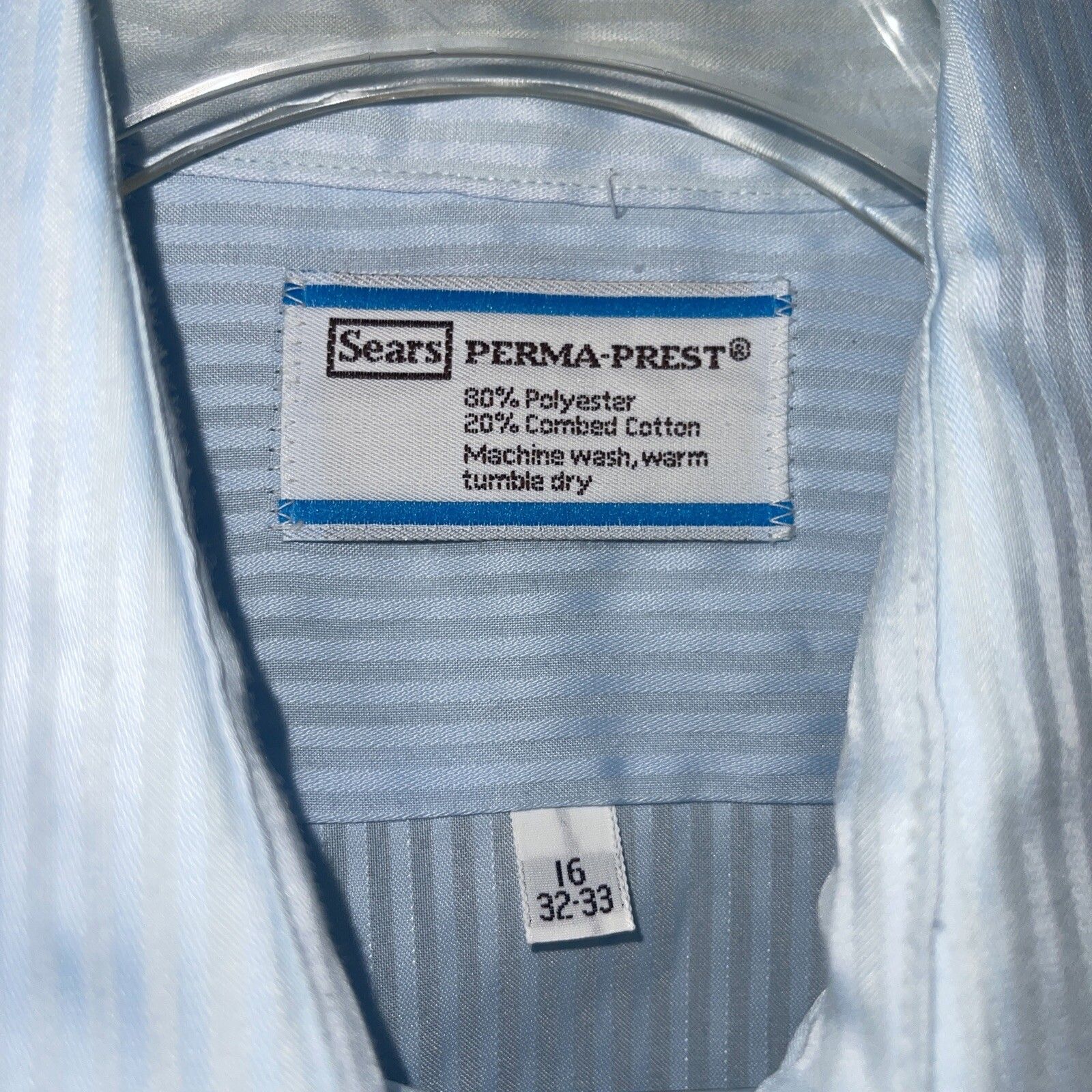 Sears Perma Prest Men's Shirt 16 32-33 Button Up Light Blue Retro Vintage — image 3 of 8